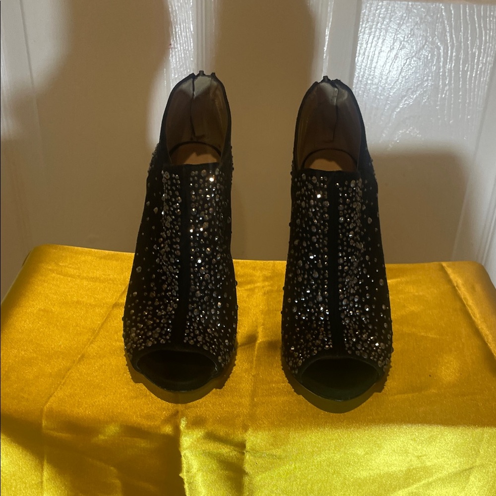 INC International Concepts Black Sparkle Peep-Toe Heels